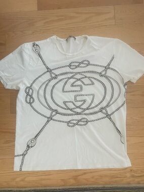 White Tee with Nautical Rope Graphic